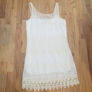 Callie Mac off white dress with lining, lace overlay, Size S